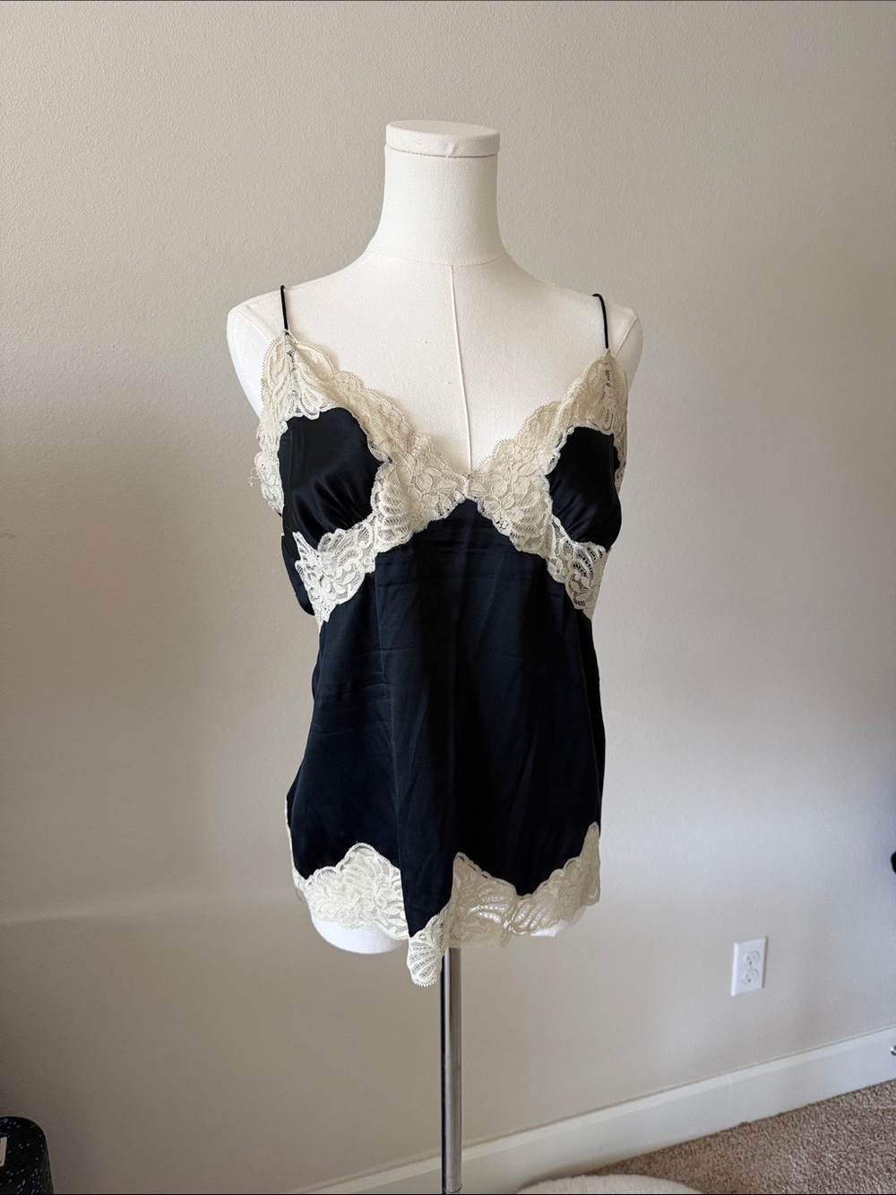 Banana Republic Black Camisole with Cream Lace Trim